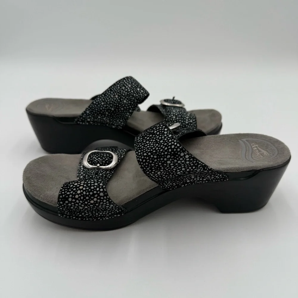 Dansko Leather Sophie Dual Strap Strappy Slip On Clog‎ Sandals Slides Shoes 7.5